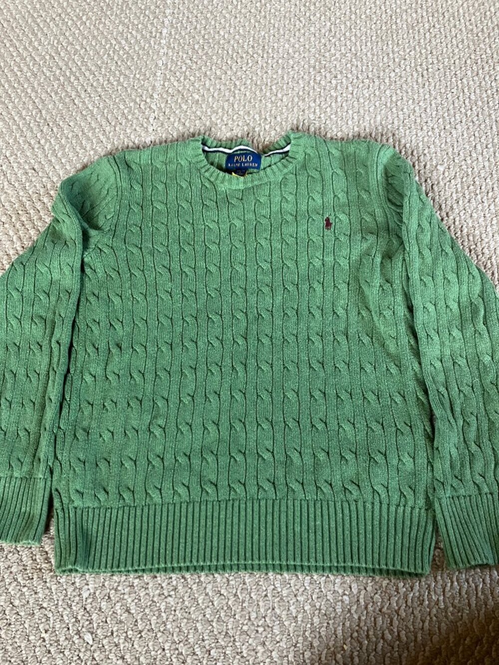 Polo Ralph Lauren Boys Green Cable Knit Sweater L (14-16)